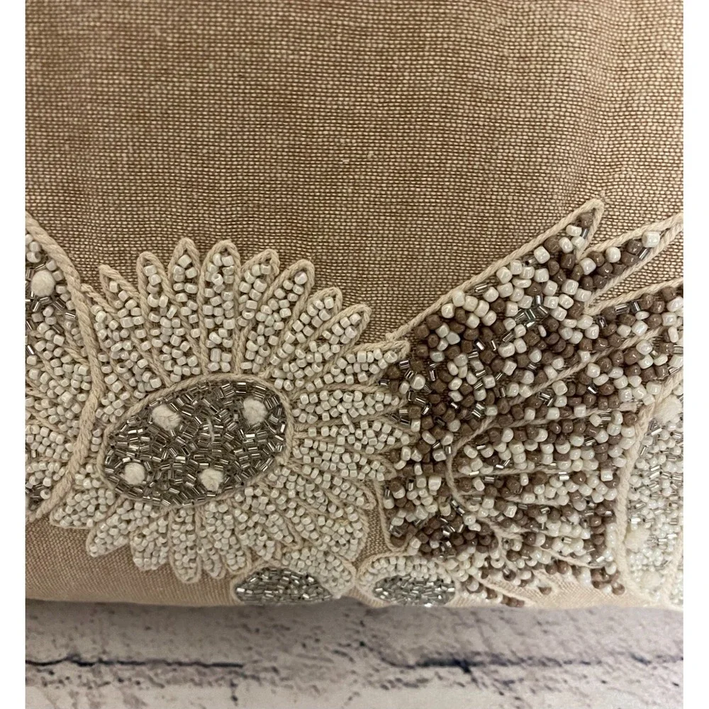 Devi Designs Beaded Fall Pumpkins Thanksgiving Boho Throw Pillow Beige 25x10